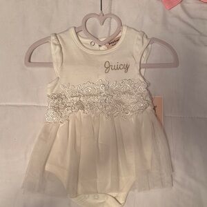 Juicy Couture Ivory Baby Romper with Floral Lace